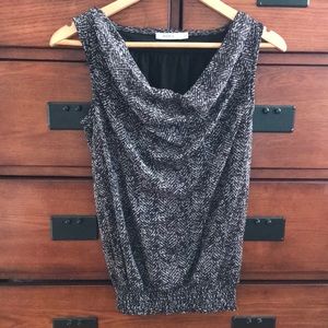 Womens Black and Gray Sheer Tank Lined, Sleeveless, Cowl Neck Blouse, Size Small
